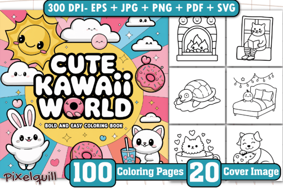 Download Kawaii World: Bold &amp; Easy Coloring Pages - Premium Resources